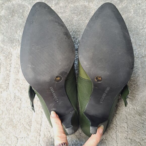 Gianni Bini Cooper Olive Leather Mules WOMENS Size 7M slip on 3.5" high heels - Picture 7 of 9